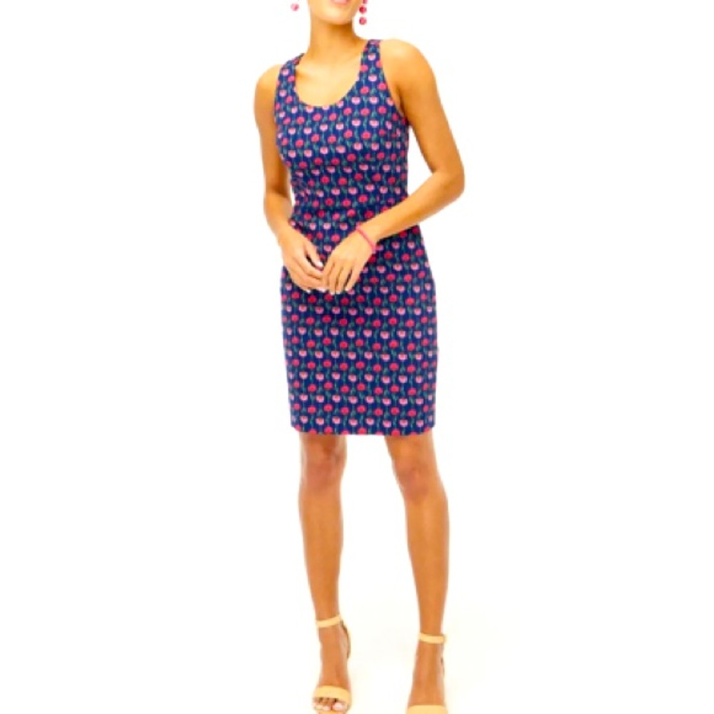 J Crew Beautiful Navy/Pink Tailored Floral Print Sheath Dress NWT Size 00